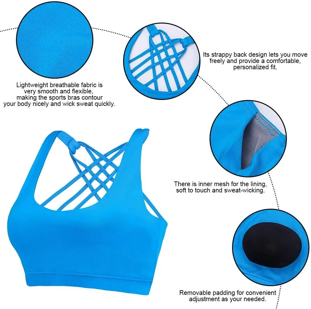 Women High Impact Sports Bra Criss Cross Back Padded Bra Workout Fitness Sports Yoga Bras