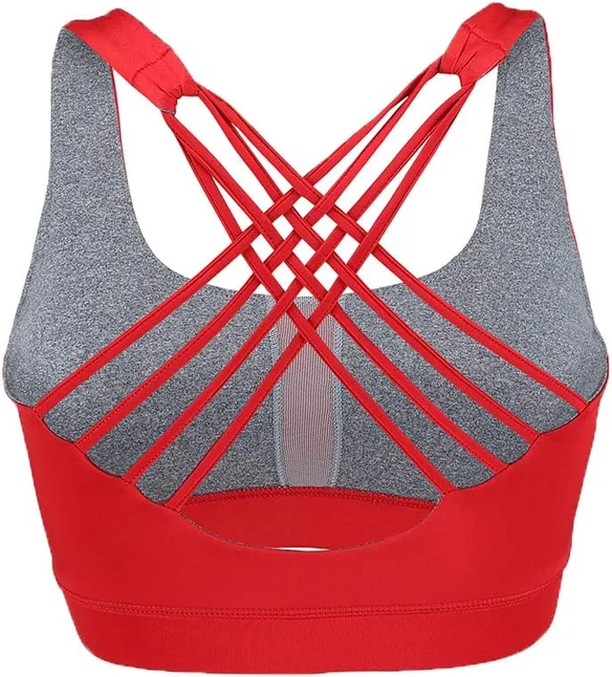 Women High Impact Sports Bra Criss Cross Back Padded Bra Workout Fitness Sports Yoga Bras