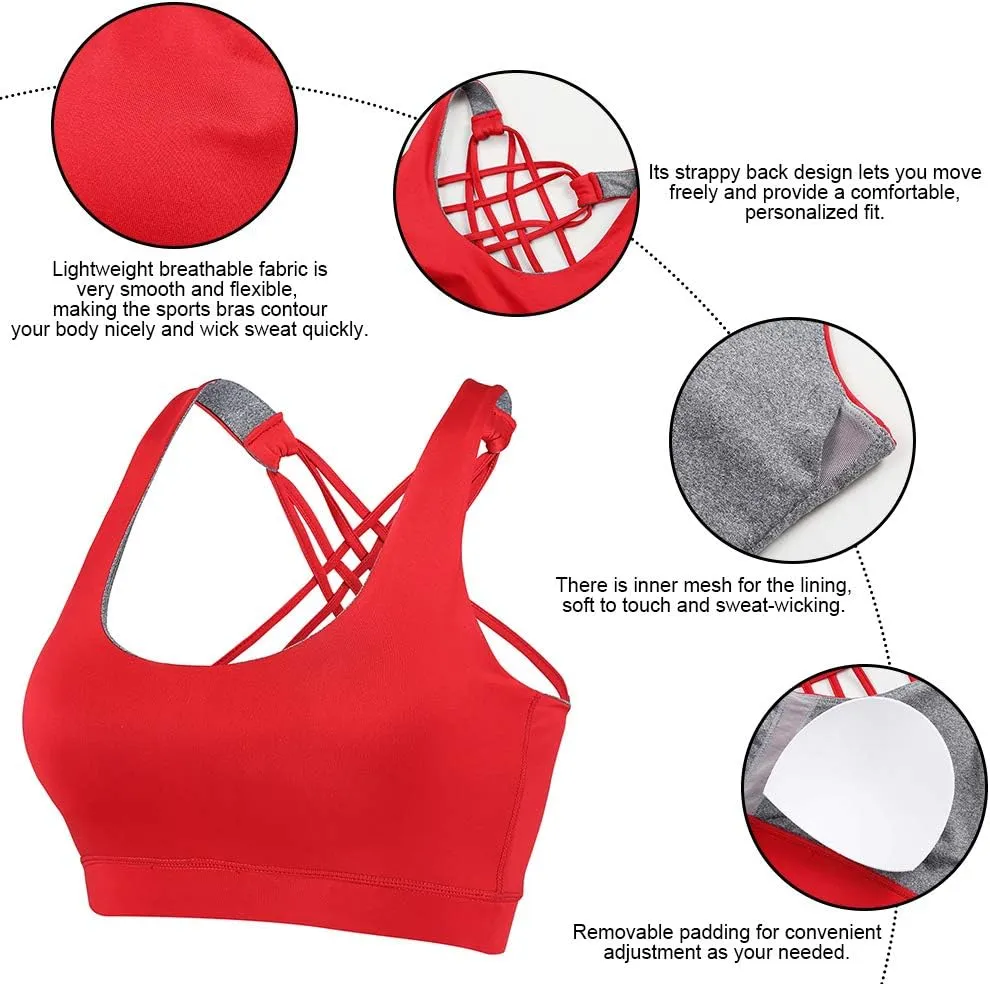 Women High Impact Sports Bra Criss Cross Back Padded Bra Workout Fitness Sports Yoga Bras