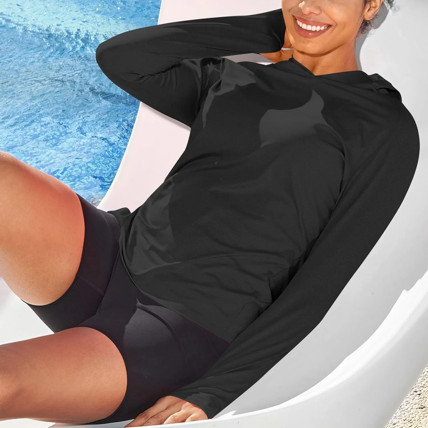 Women SPF Hooded Sun Shirt Long Sleeve Lightweight Soft Pullover UV Protection Packable Top Thumbhole Cycling Shirts