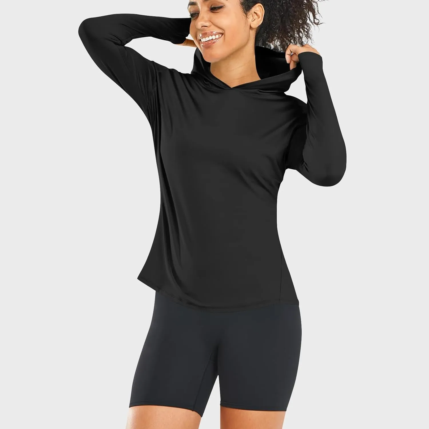 Women SPF Hooded Sun Shirt Long Sleeve Lightweight Soft Pullover UV Protection Packable Top Thumbhole Cycling Shirts