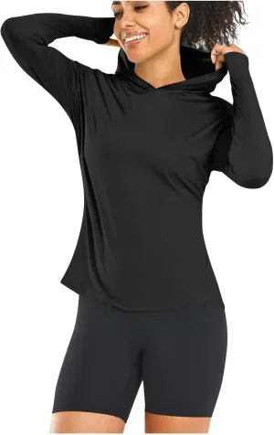 Women SPF Hooded Sun Shirt Long Sleeve Lightweight Soft Pullover UV Protection Packable Top Thumbhole Cycling Shirts