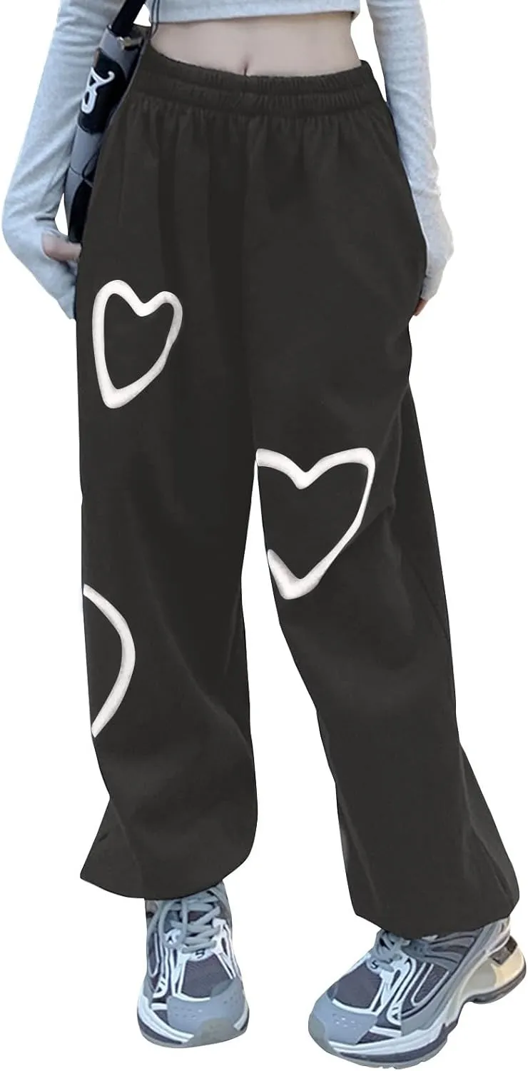 Women Sweatpant Joggers Plus Size Heart Print Cargo Oversized Fleece Joggers Fall Fashion Outfits Y2k Clothes 2025