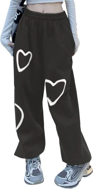 Women Sweatpant Joggers Plus Size Heart Print Cargo Oversized Fleece Joggers Fall Fashion Outfits Y2k Clothes 2025