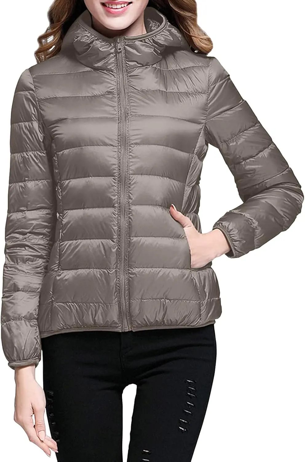 Womens 2024 Warm Lightweight Hooded Windproof Winter Coat Long Sleeve Casual Down Coat Home Outdoor Quilted Puffer Coat