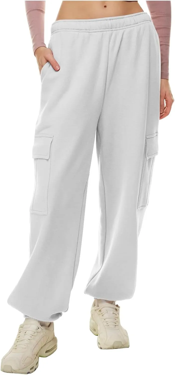 Womens Cargo Sweatpants Casual Baggy Fleece High Waisted Joggers Pants Oversized Fashion Outfits Y2k Clothes 2024