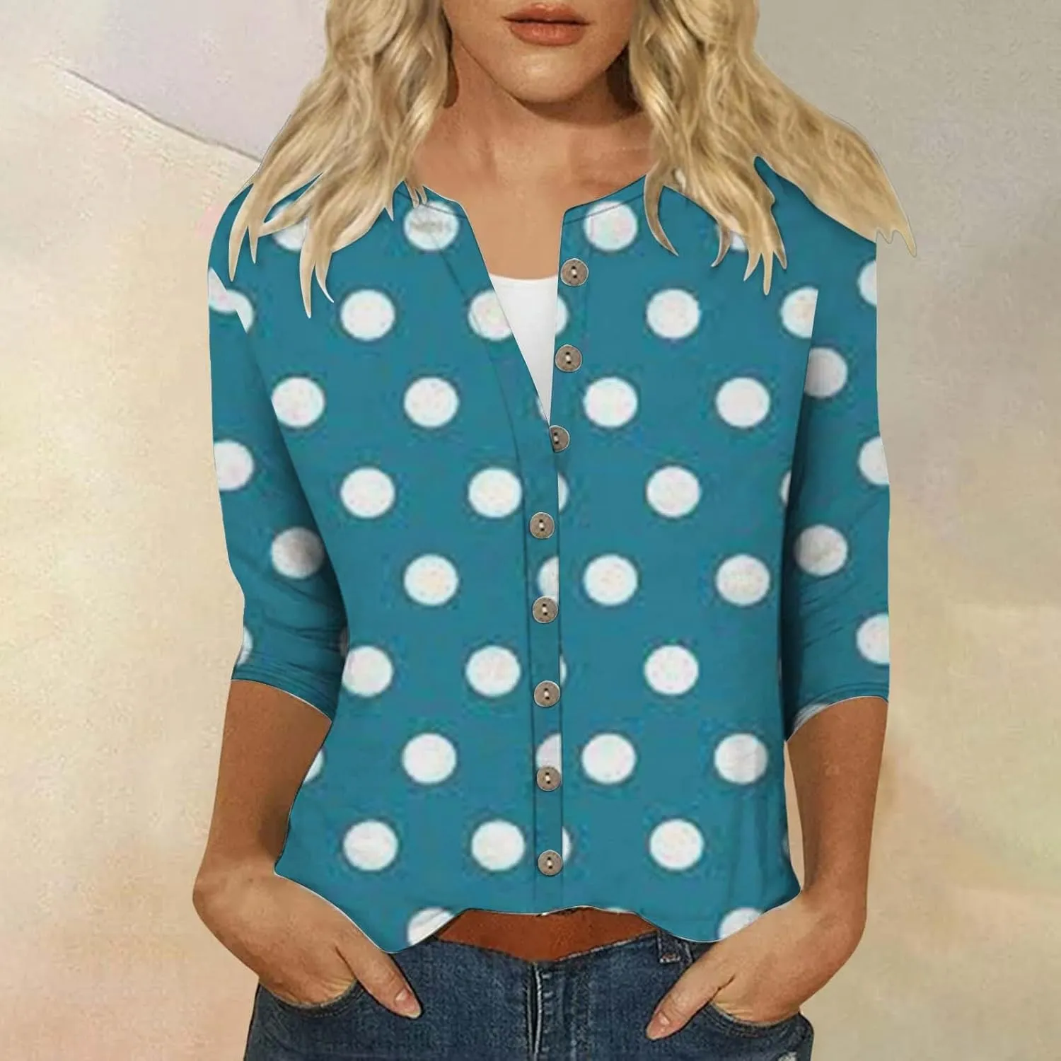 Women's Casual V-Neck 3/4 Sleeve Button Down Floral Print Blouse Top for Spring and Summer Fashion Outfit 2025 Fashion