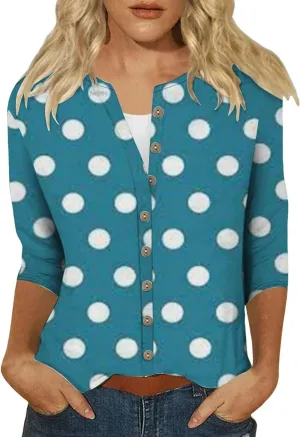 Women's Casual V-Neck 3/4 Sleeve Button Down Floral Print Blouse Top for Spring and Summer Fashion Outfit 2025 Fashion