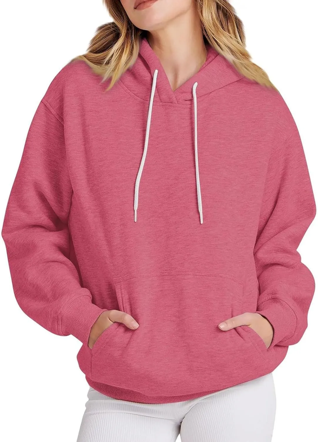 Women's Drawstring Hoodies Oversized Pullover Sweatshirts Pocket Casual Comfy Workout Preepy Track Shirts Fall Tops