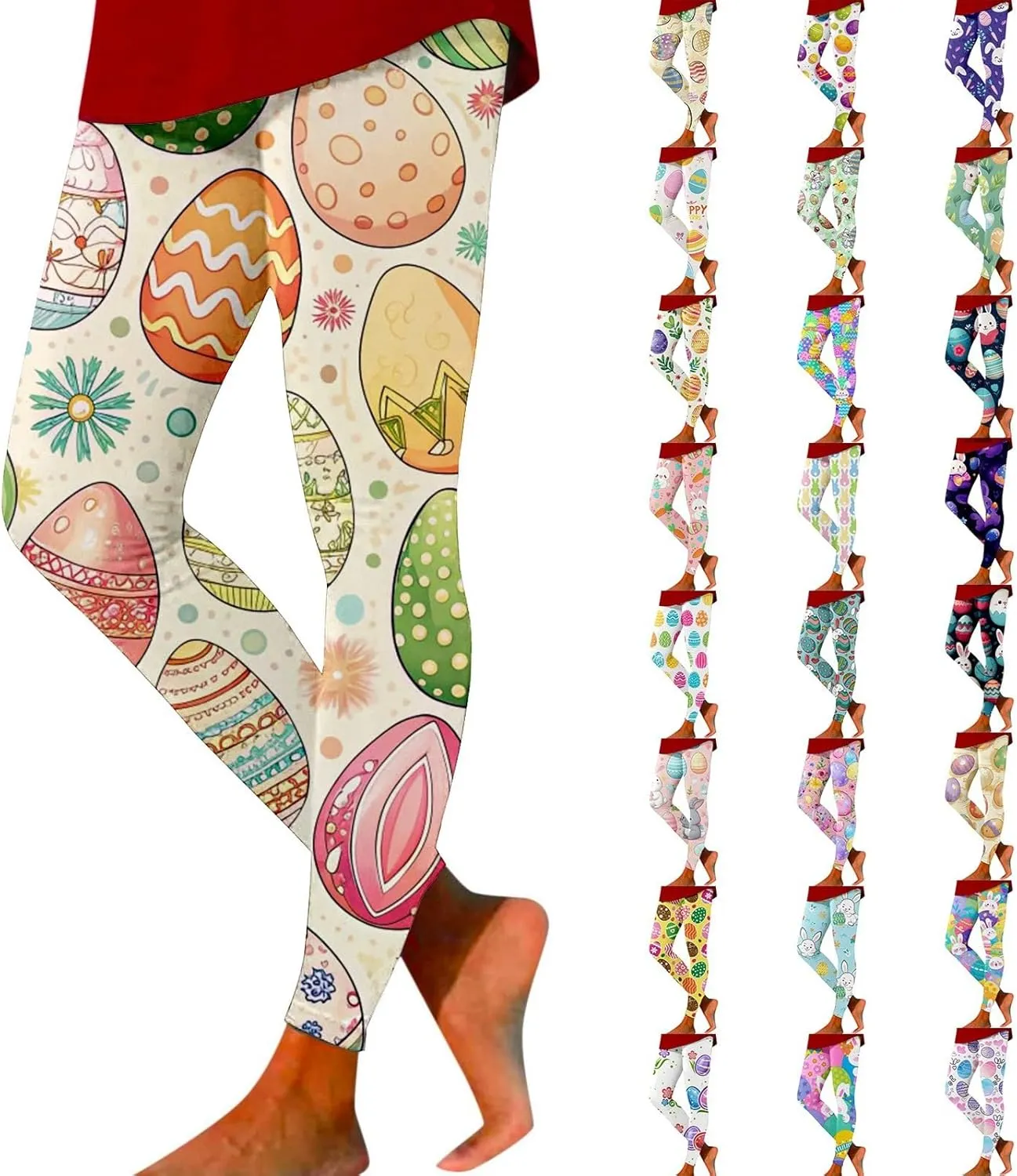 Women's Easter Day Leggings Bunny Egg Print High Waist Butt Lift Breathable Tights Workout Running Sports Yoga Pants