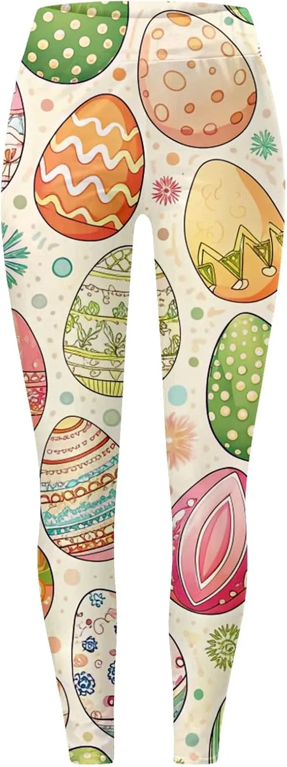 Women's Easter Day Leggings Bunny Egg Print High Waist Butt Lift Breathable Tights Workout Running Sports Yoga Pants
