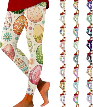 Women's Easter Day Leggings Bunny Egg Print High Waist Butt Lift Breathable Tights Workout Running Sports Yoga Pants