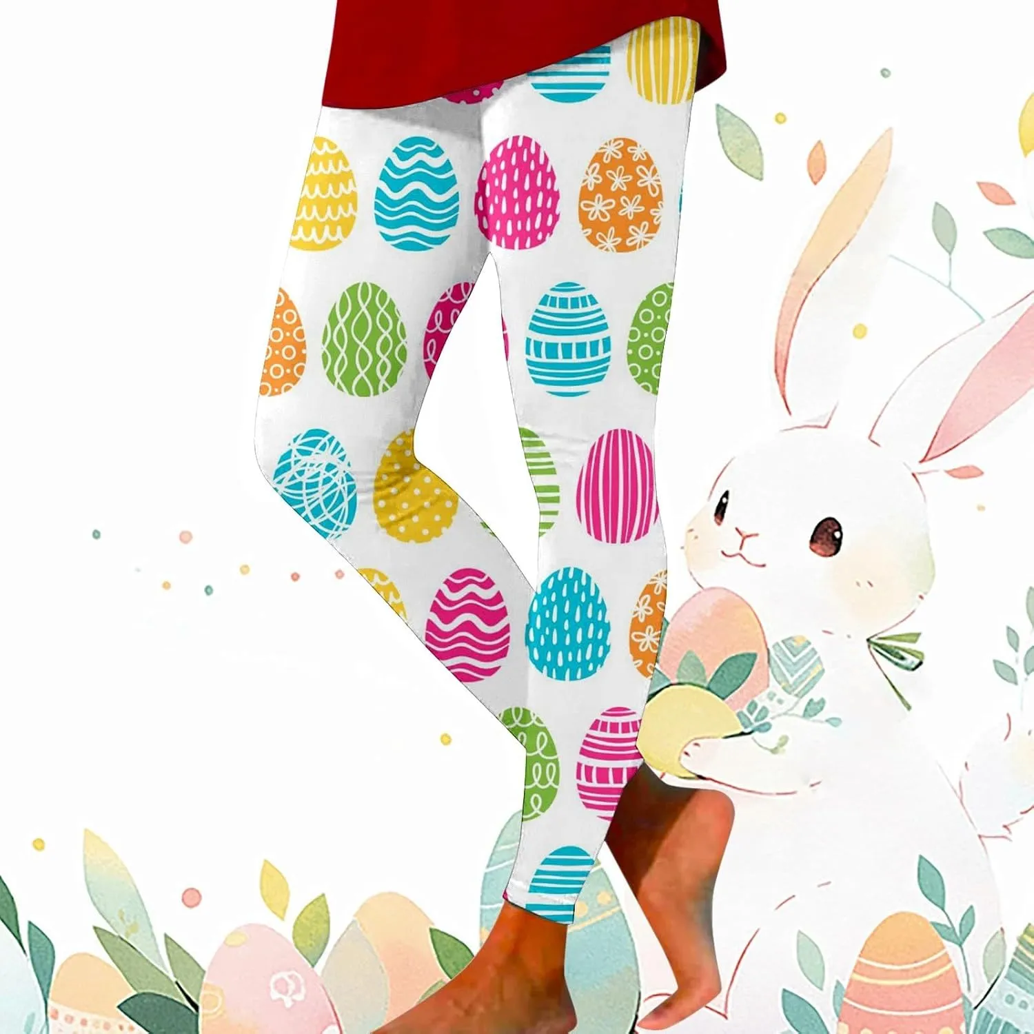 Women's Easter Day Leggings Bunny Egg Print High Waist Butt Lift Breathable Tights Workout Running Sports Yoga Pants