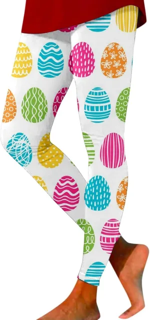 Women's Easter Day Leggings Bunny Egg Print High Waist Butt Lift Breathable Tights Workout Running Sports Yoga Pants