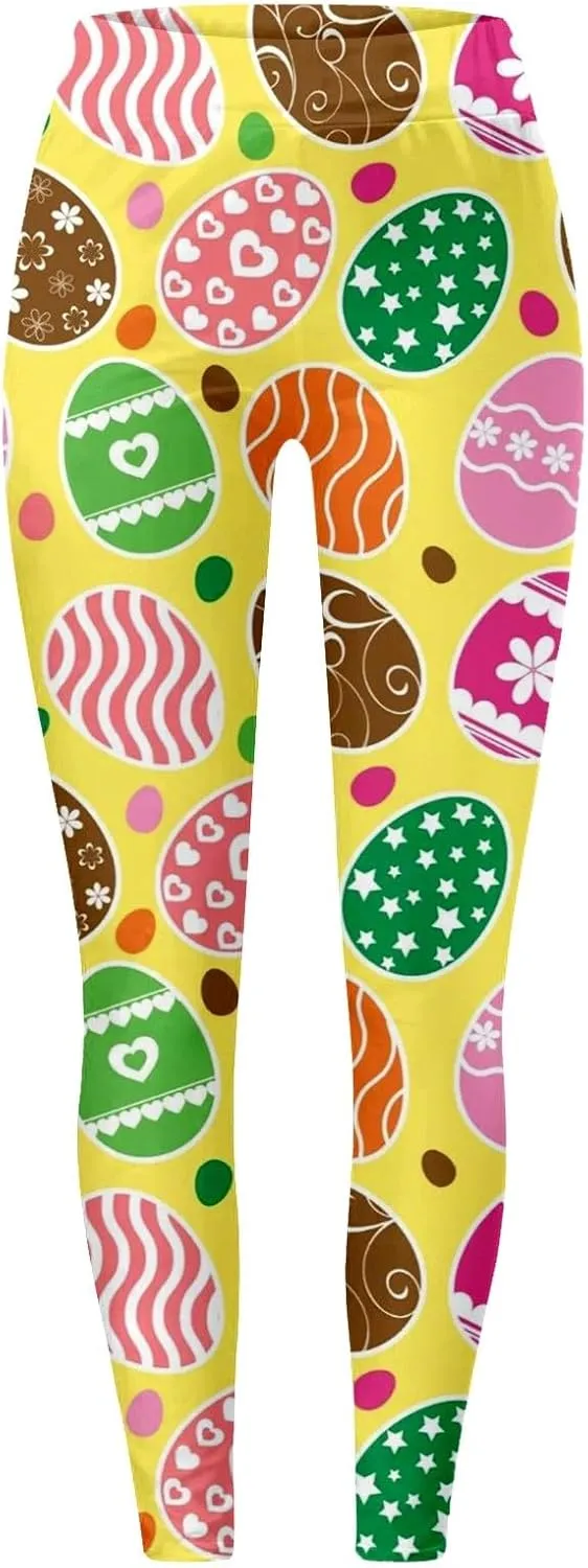 Women's Easter Day Leggings Bunny Egg Print High Waist Butt Lift Breathable Tights Workout Running Sports Yoga Pants