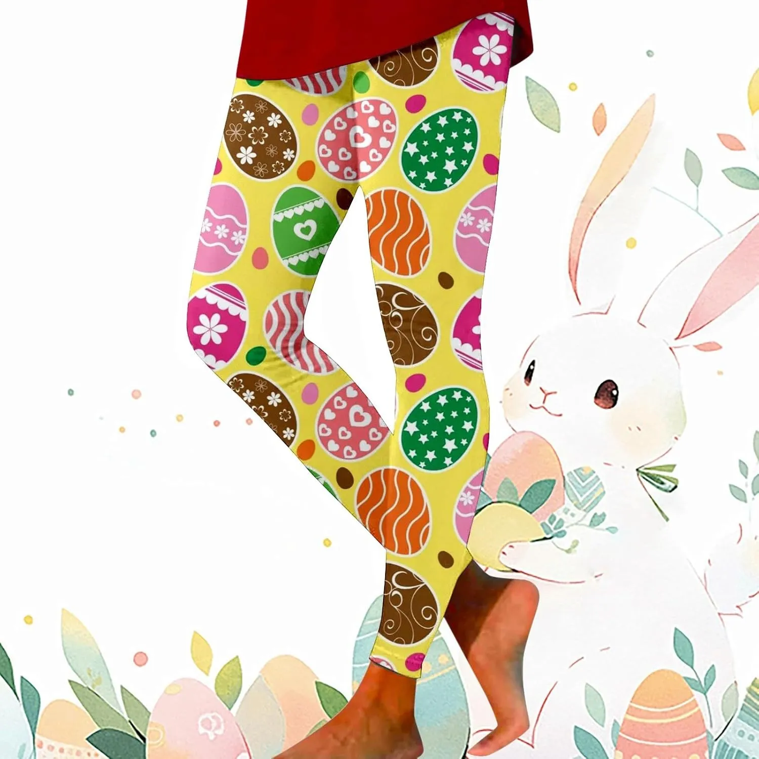 Women's Easter Day Leggings Bunny Egg Print High Waist Butt Lift Breathable Tights Workout Running Sports Yoga Pants
