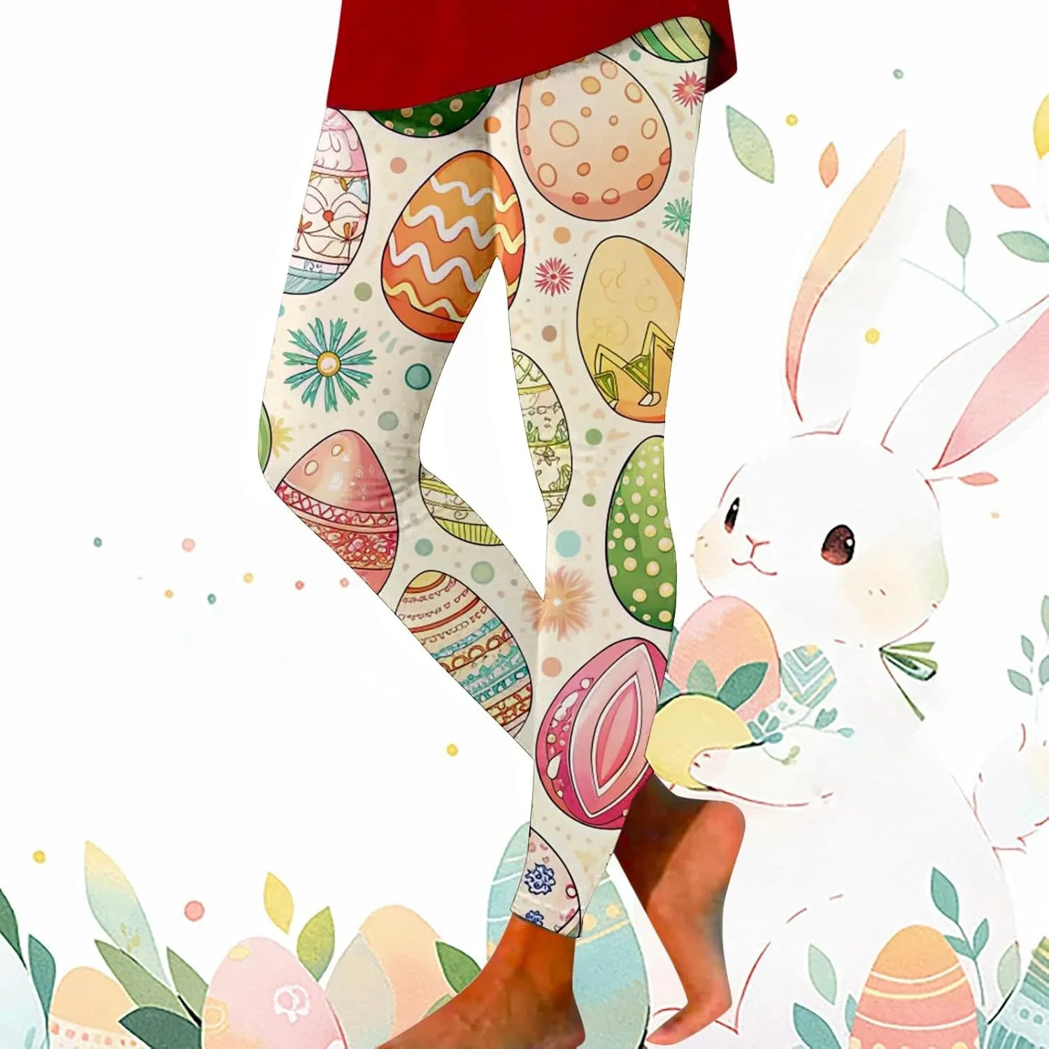Women's Easter Day Leggings Bunny Egg Print High Waist Butt Lift Breathable Tights Workout Running Sports Yoga Pants