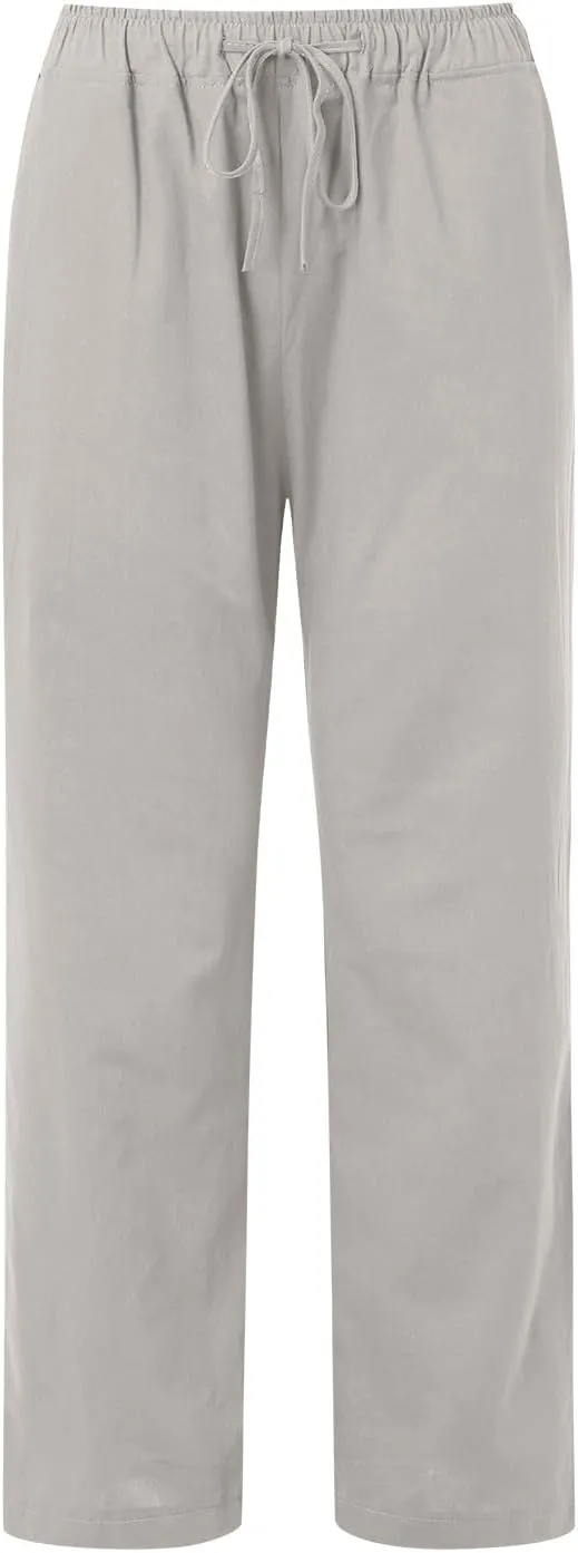 Women's Fashion Summer 2024 Linen Pants Summer Casual Wide Leg Loose Drawstring Trousers with Pockets Trendy