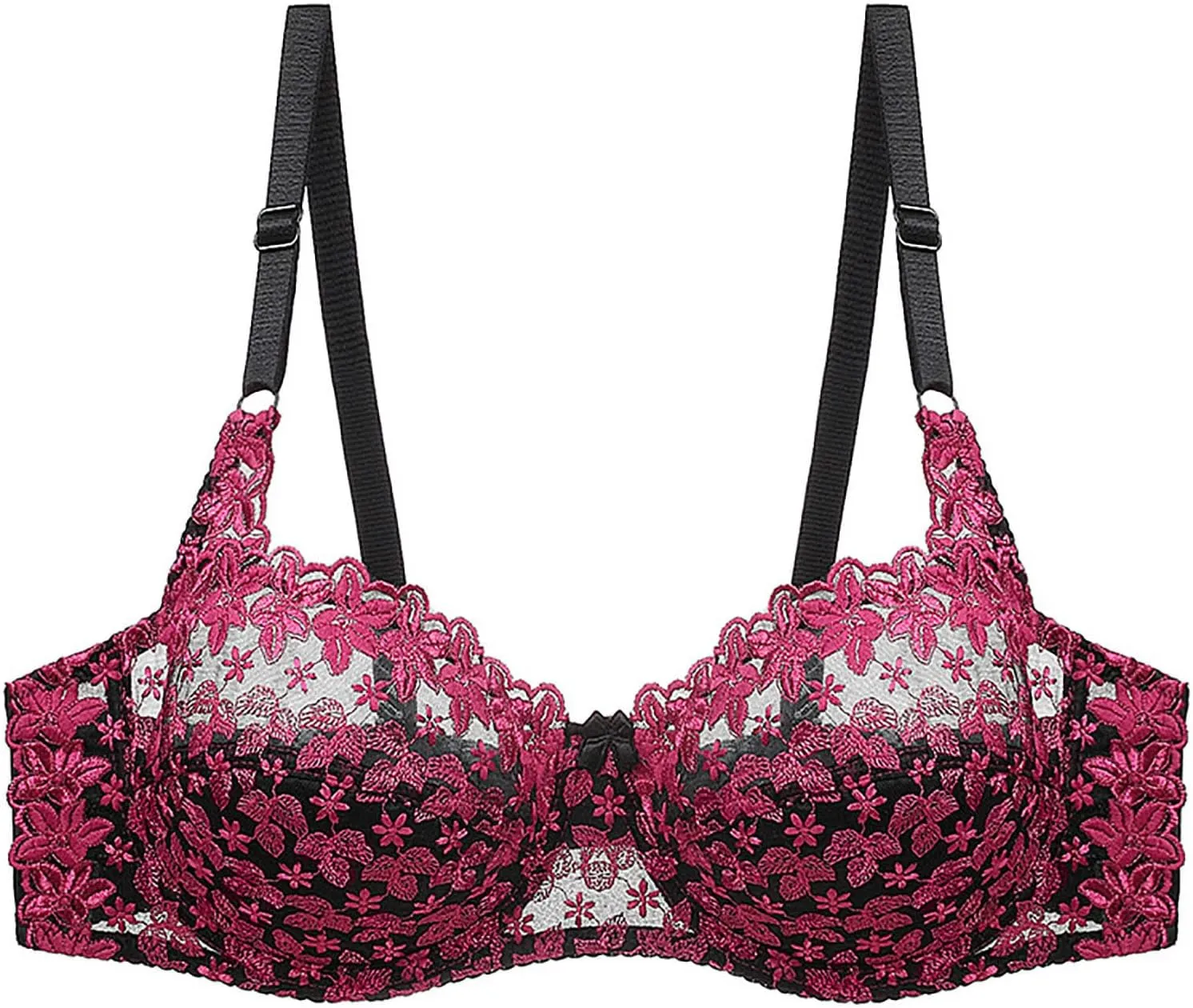 Womens Floral Embroidery Lace Bra Adjustable Straps Ultra-Thin Plus Size Elegant Lingerie Underwire Sexy Push Up Bras