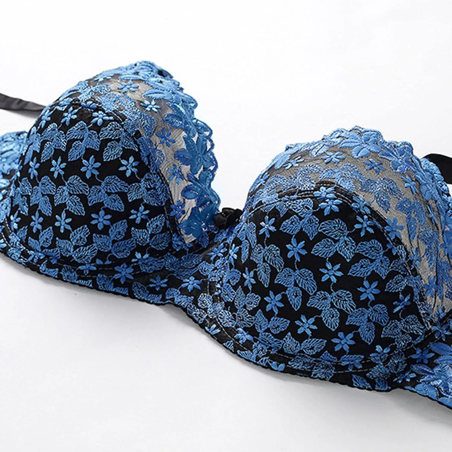 Womens Floral Embroidery Lace Bra Adjustable Straps Ultra-Thin Plus Size Elegant Lingerie Underwire Sexy Push Up Bras