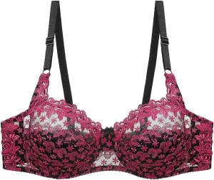 Womens Floral Embroidery Lace Bra Adjustable Straps Ultra-Thin Plus Size Elegant Lingerie Underwire Sexy Push Up Bras