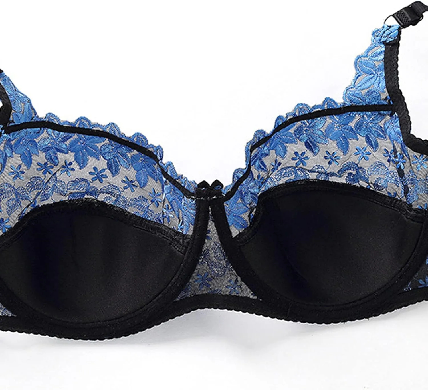 Womens Floral Embroidery Lace Bra Adjustable Straps Ultra-Thin Plus Size Elegant Lingerie Underwire Sexy Push Up Bras