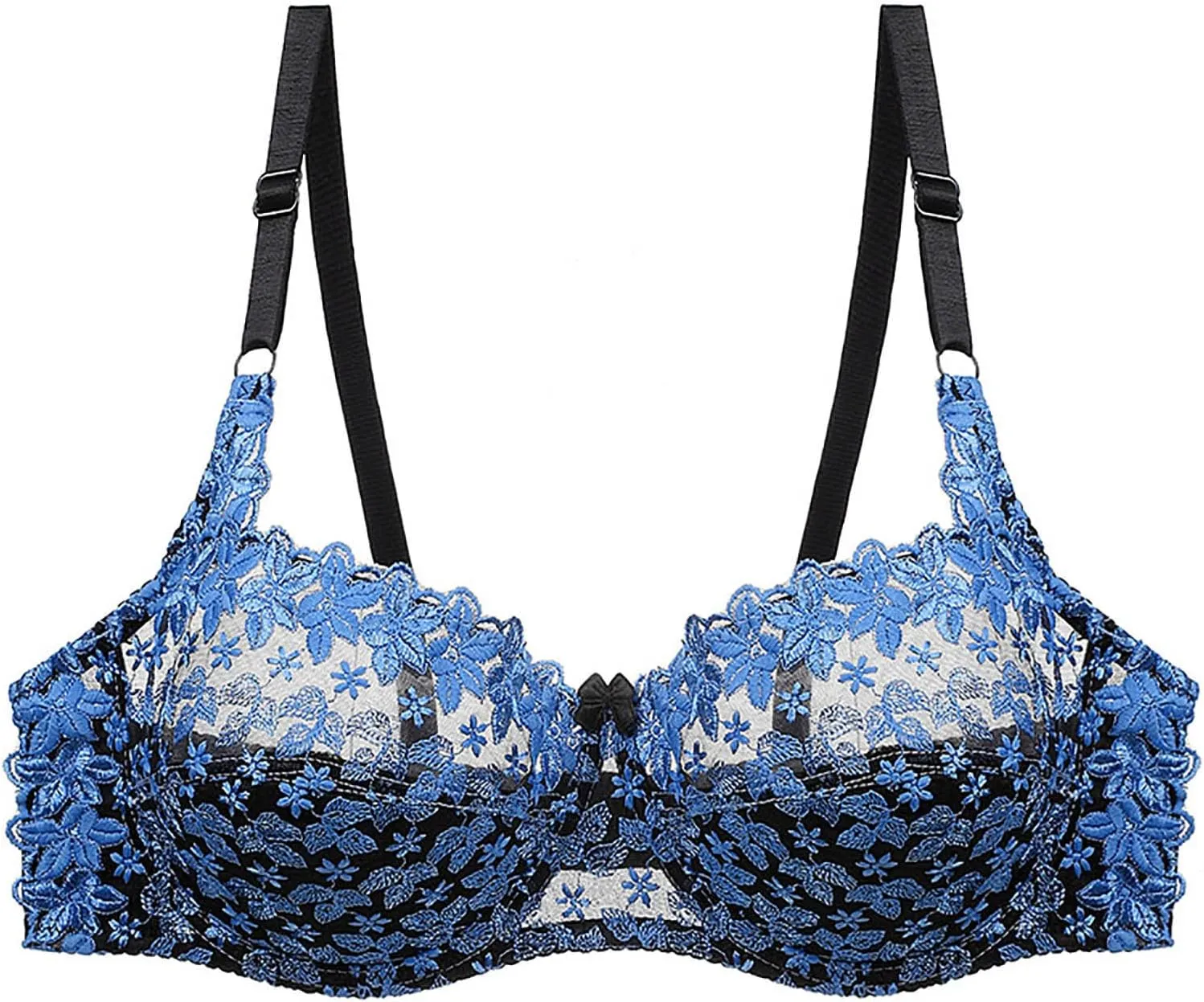 Womens Floral Embroidery Lace Bra Adjustable Straps Ultra-Thin Plus Size Elegant Lingerie Underwire Sexy Push Up Bras