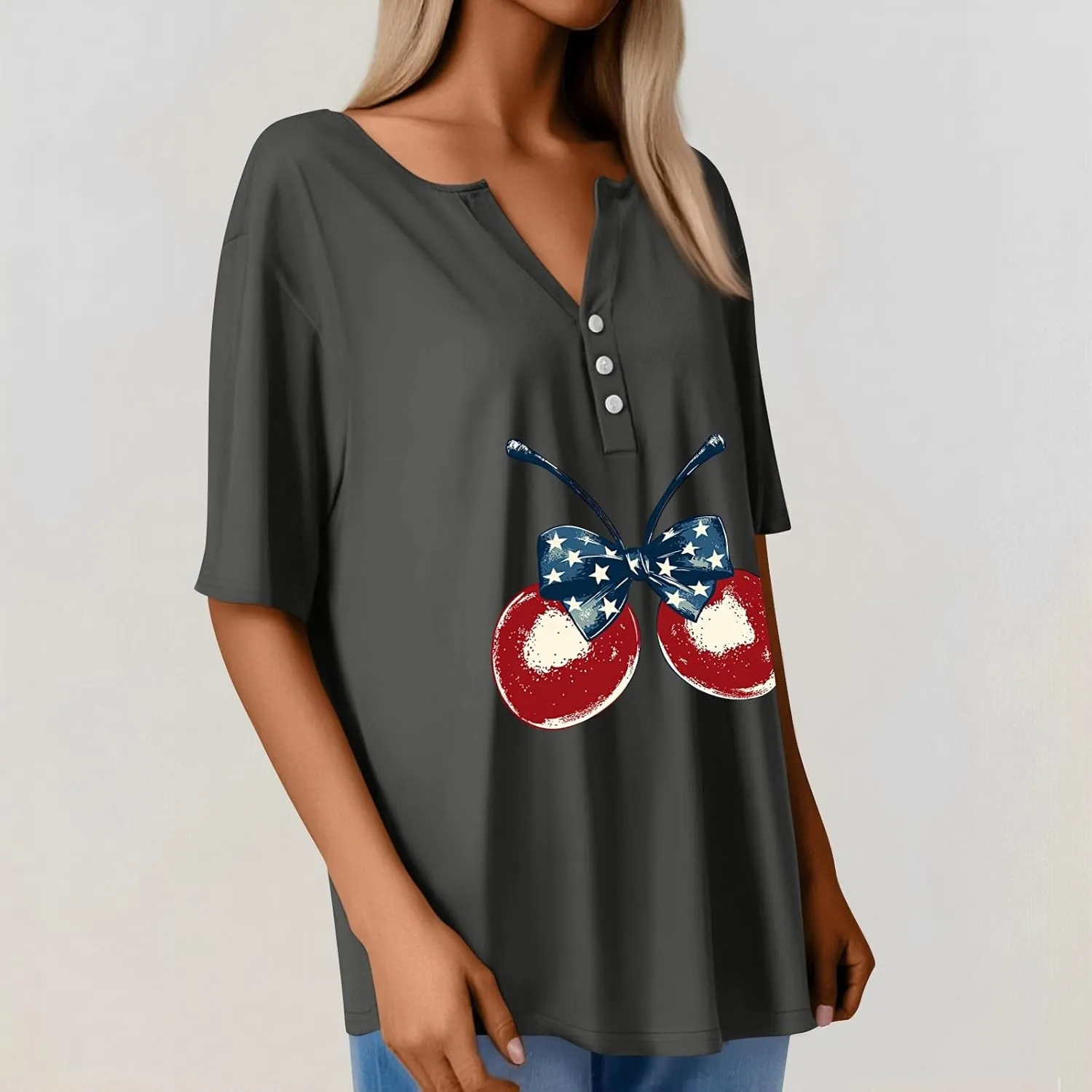 Womens Fourth of July Shirts Short Sleeve USA American Flag Loose Fit Summer Casual Blouses Stars Stripes Tops