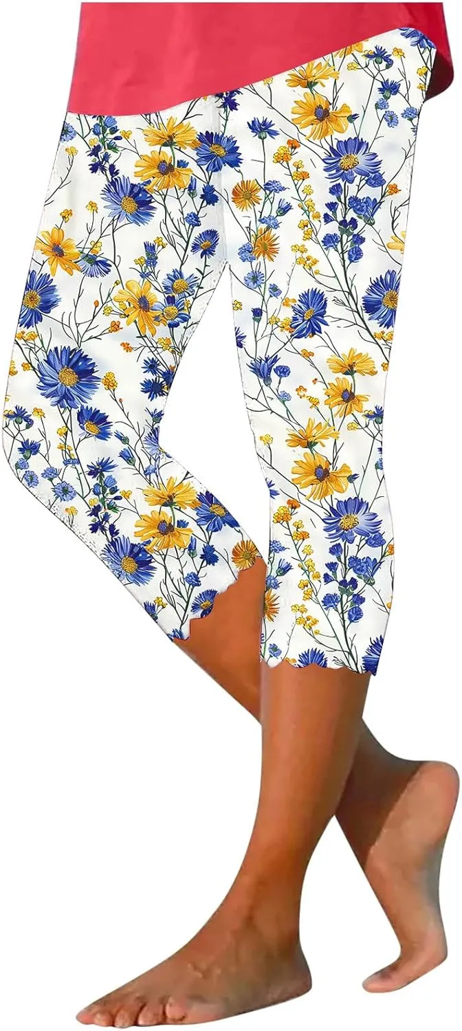 Women's High Waist Capri Leggings Stretch Slimming Pants Comfy Yoga Leggings Summer Workout Capris Buttery Soft Tights