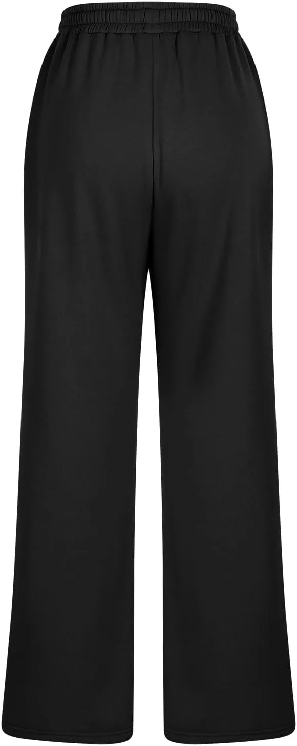 Women's High Waist Wide Leg Sweatpants Casual Workout Yoga Jogger Pants Lounge Loose Fleece Lined Trousers with Pockets