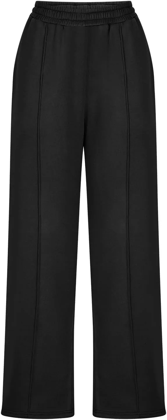 Women's High Waist Wide Leg Sweatpants Casual Workout Yoga Jogger Pants Lounge Loose Fleece Lined Trousers with Pockets