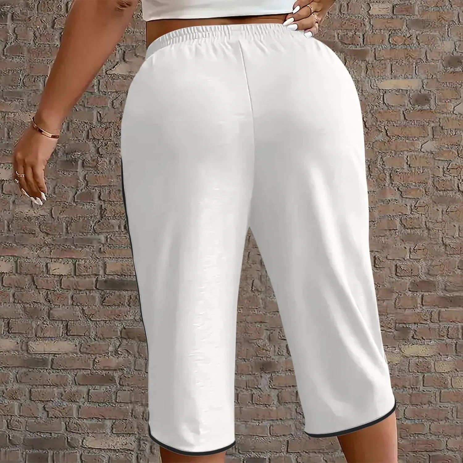 Womens Jogging Capris Stretch Waist Drawstring Pants with Pockets Straight Leg Casual Comfy Athletic Trousers