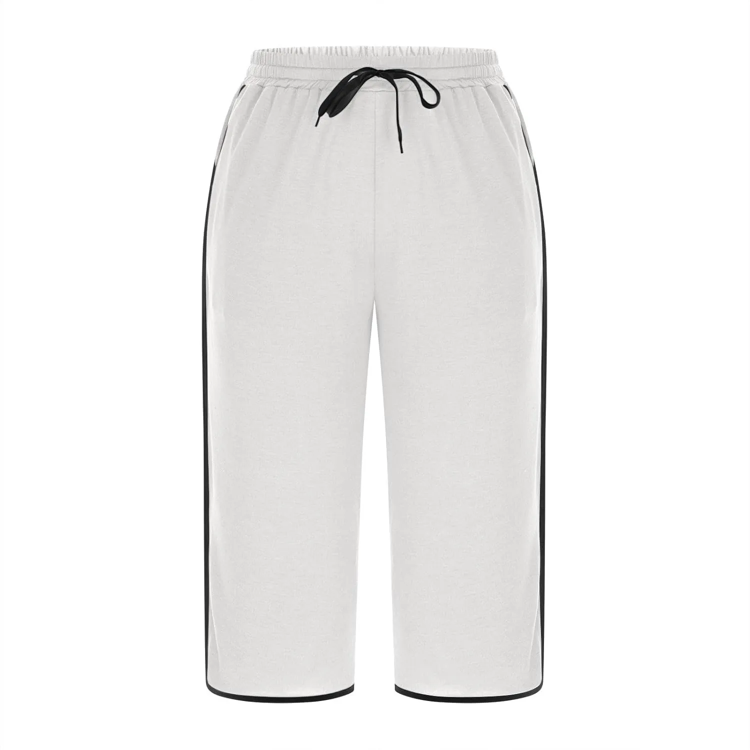 Womens Jogging Capris Stretch Waist Drawstring Pants with Pockets Straight Leg Casual Comfy Athletic Trousers