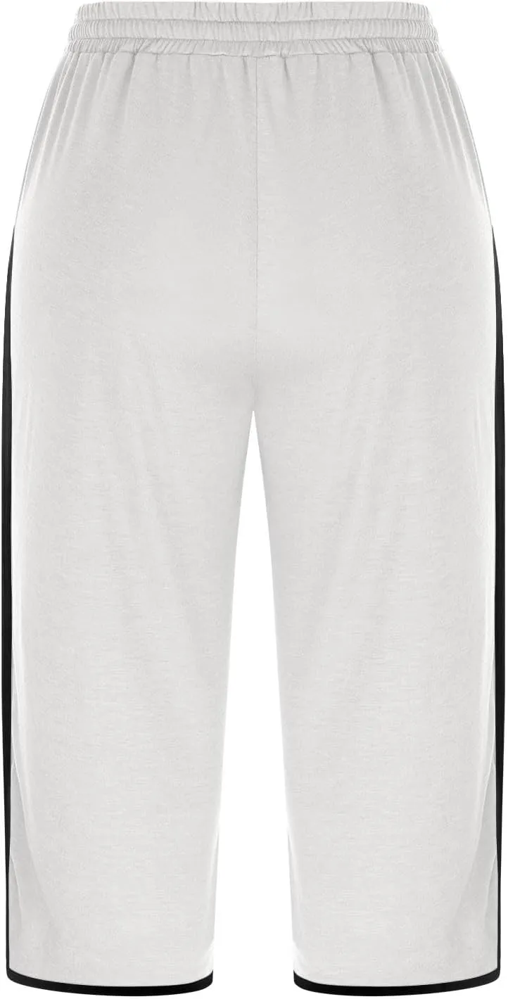 Womens Jogging Capris Stretch Waist Drawstring Pants with Pockets Straight Leg Casual Comfy Athletic Trousers