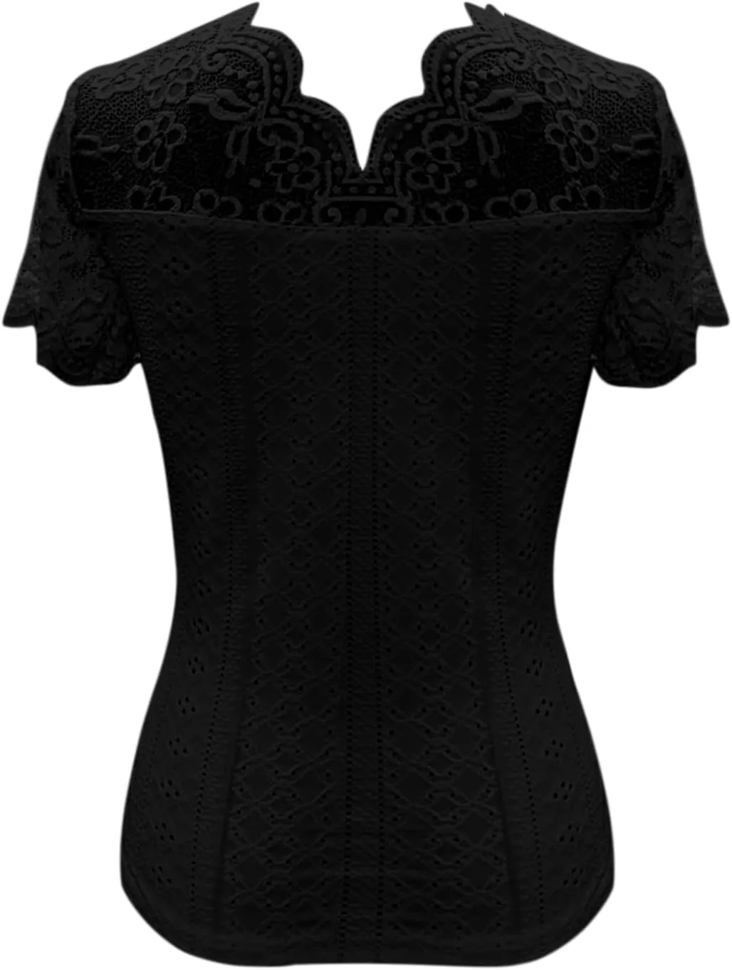 Womens Lace Scalloped Short Sleeve V Neck T Shirts Summer Casual Floral Tops Slim Fit Tees Blouses Sexy Tops for Women