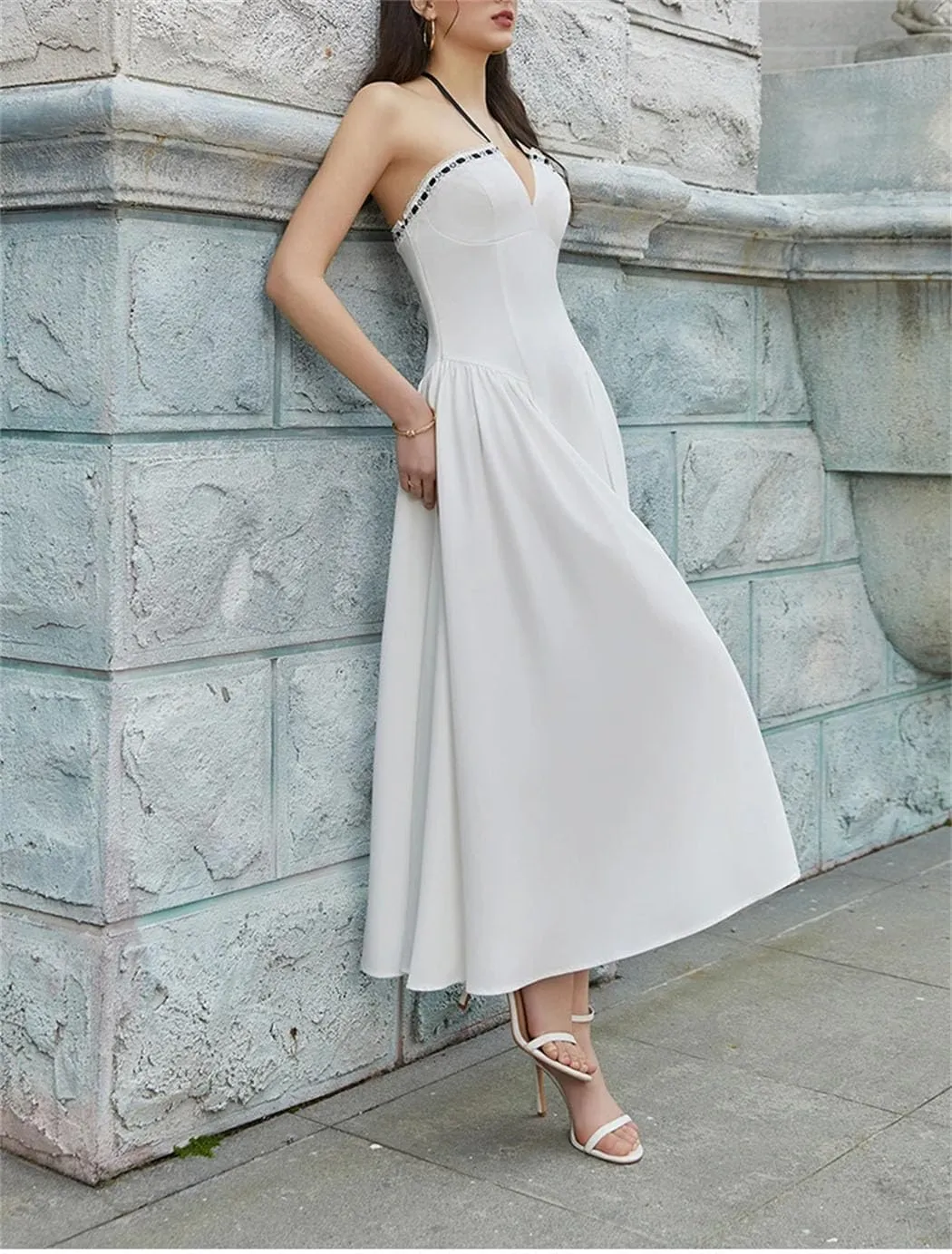 Women's Lace-Up Corset A-Line Dress Adjustable Off-Shoulder Neckline with Sculpted Cross Back Straps