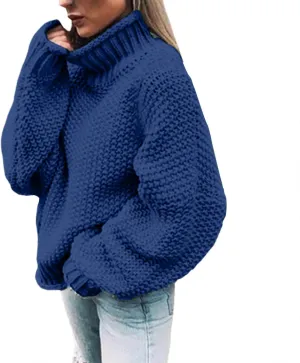 Womens Oversized Knit Sweater Oversized Turtleneck Sweater Solid High Neck Pullover Long Sleeve Sweaters