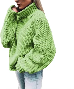 Womens Oversized Knit Sweater Oversized Turtleneck Sweater Solid High Neck Pullover Long Sleeve Sweaters