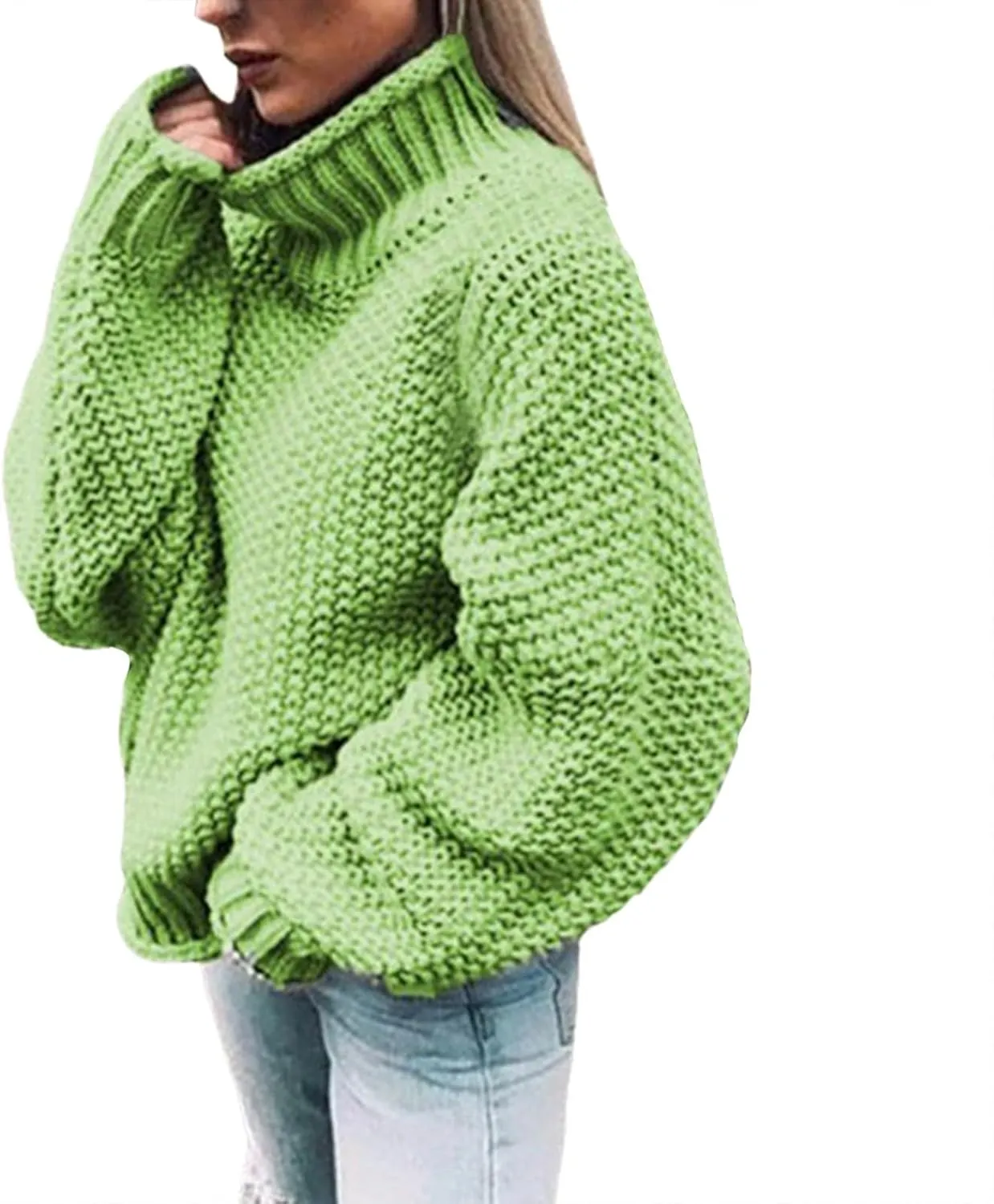 Womens Oversized Knit Sweater Oversized Turtleneck Sweater Solid High Neck Pullover Long Sleeve Sweaters