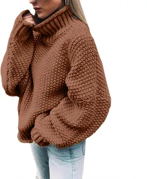 Womens Oversized Knit Sweater Oversized Turtleneck Sweater Solid High Neck Pullover Long Sleeve Sweaters