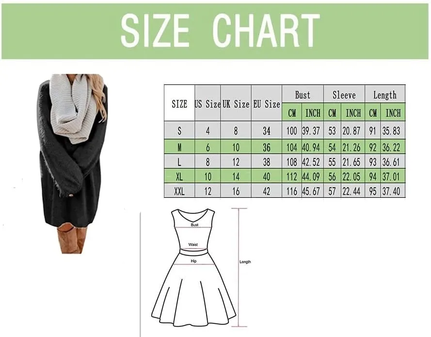 Women's Oversized Sweaters Dress Furry Crewneck Oversized Loose Long Pullover Sweater Dress Knit Dresses