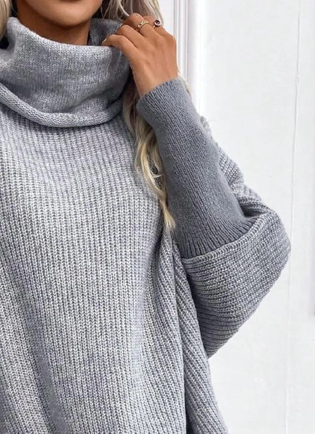 Women's Oversized Turtleneck Batwing Sleeves Dolman Knitted Oversized Sweaters and Pullovers Tops