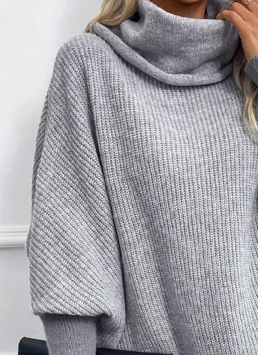 Women's Oversized Turtleneck Batwing Sleeves Dolman Knitted Oversized Sweaters and Pullovers Tops