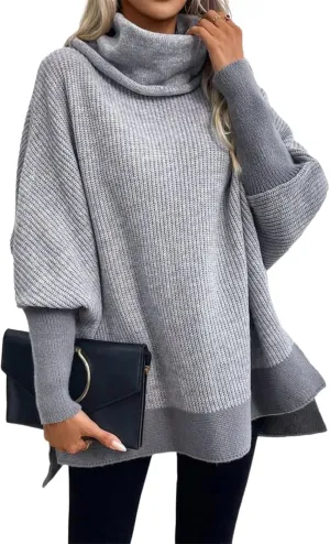 Women's Oversized Turtleneck Batwing Sleeves Dolman Knitted Oversized Sweaters and Pullovers Tops