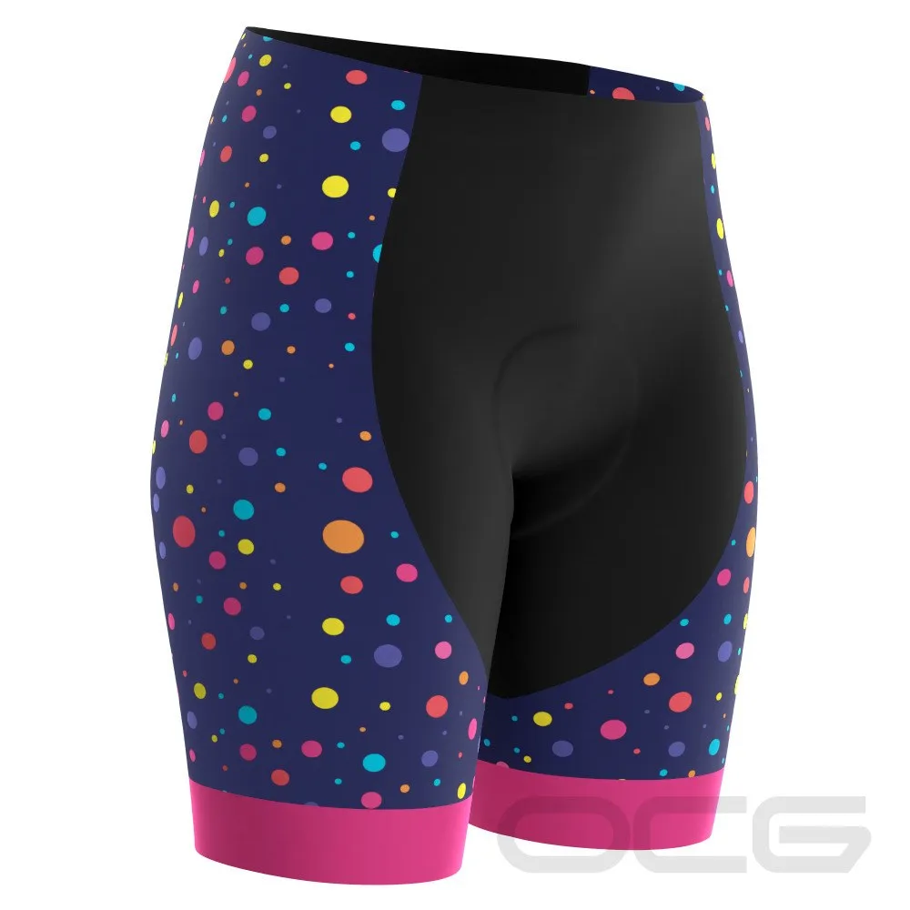Women's Rainbow Polka Dots Gel Padded Cycling Shorts