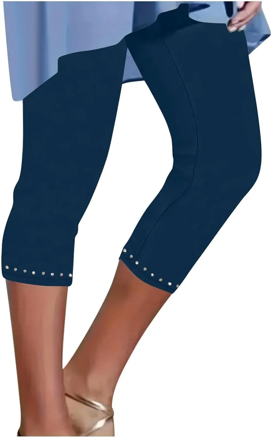 Womens Rhinestone Capri Leggings Lightweight High Waisted Cropped Pants Trendy Stretch Workout Compression Yoga Pants