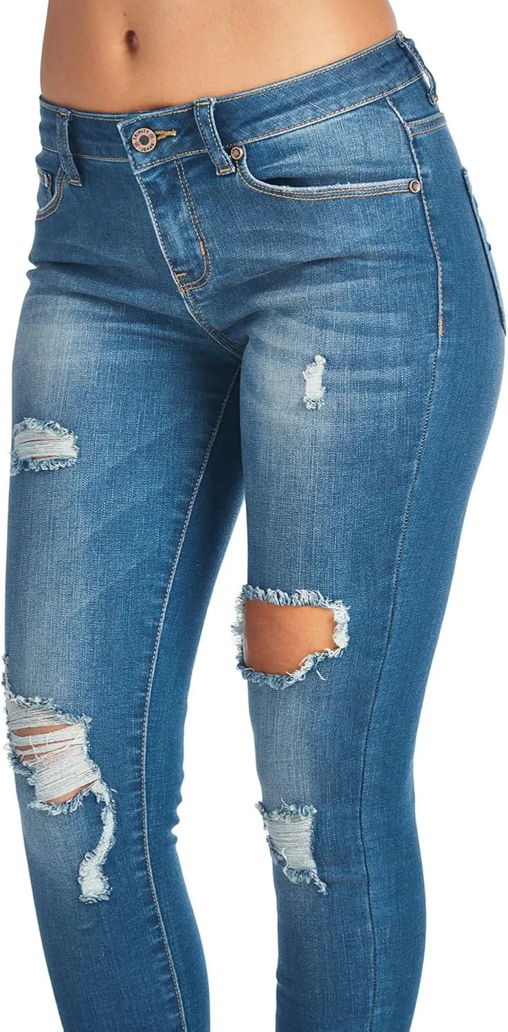 Women's Ripped Distressed/Frayed Hem Stretchy Skinny Jeans