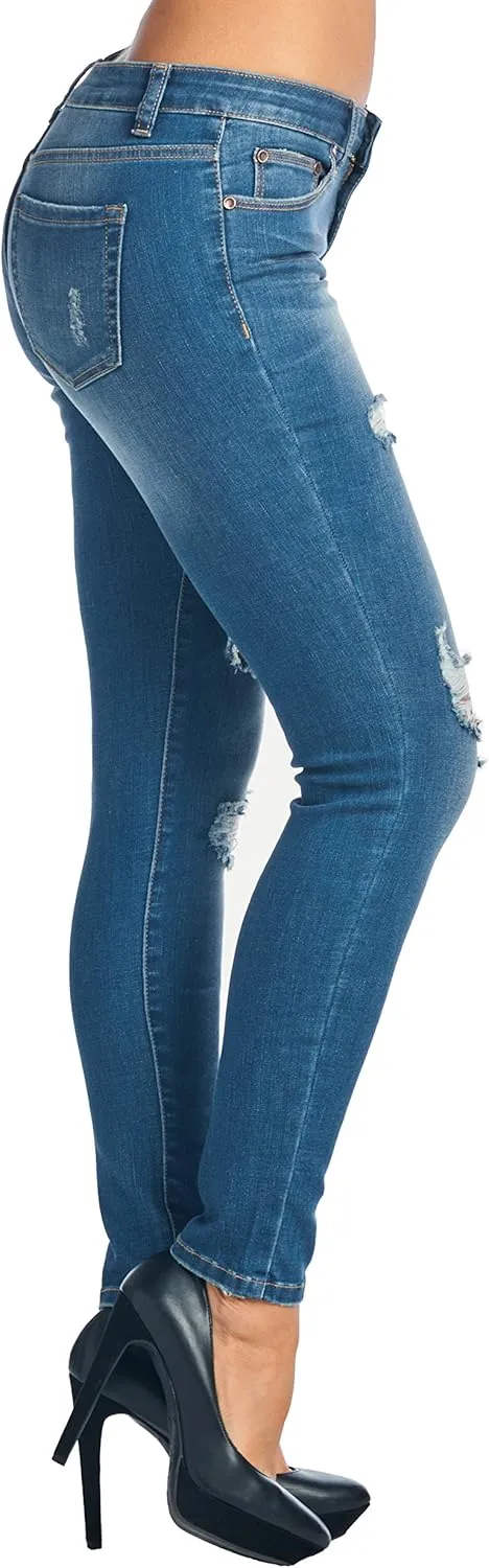 Women's Ripped Distressed/Frayed Hem Stretchy Skinny Jeans