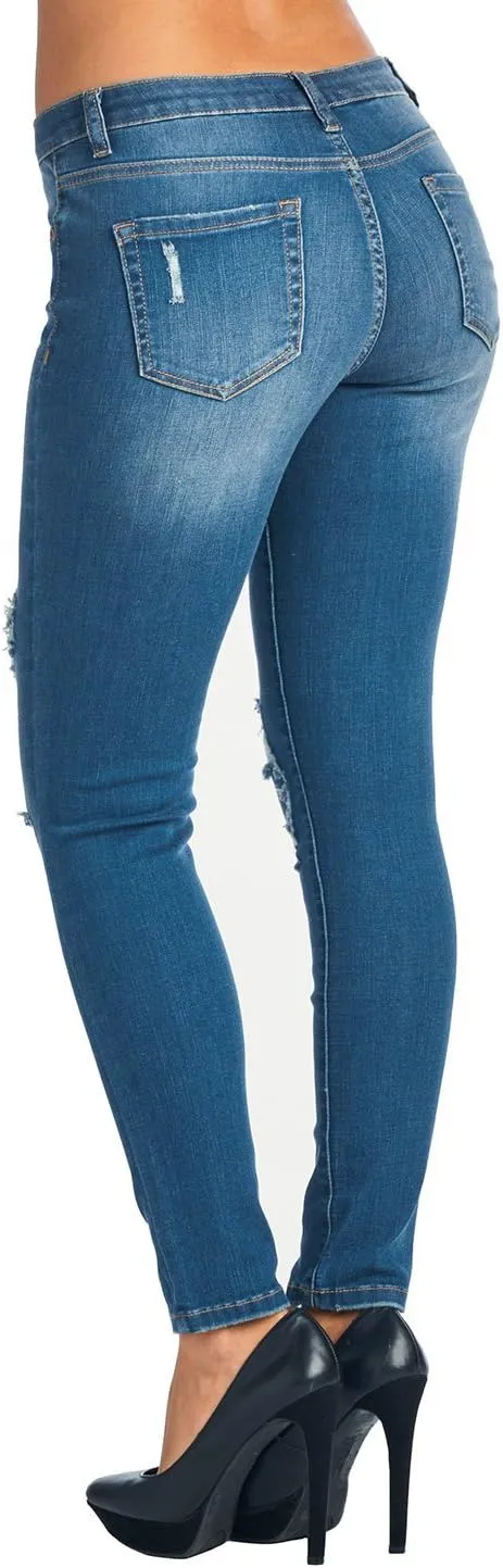 Women's Ripped Distressed/Frayed Hem Stretchy Skinny Jeans