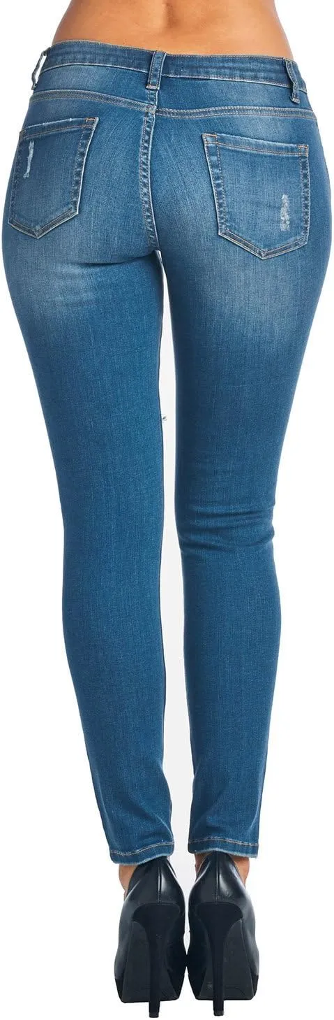 Women's Ripped Distressed/Frayed Hem Stretchy Skinny Jeans